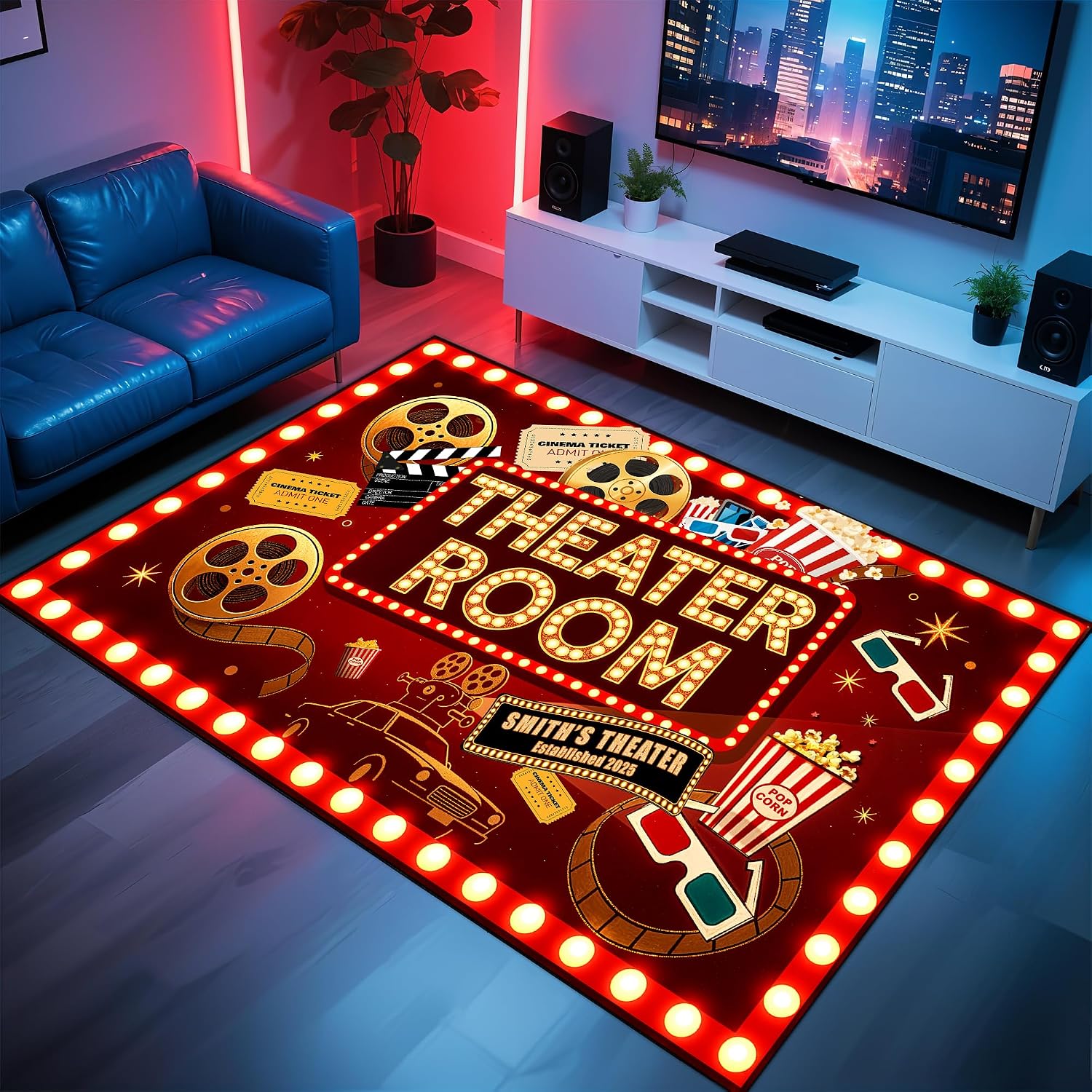 Movie Night Area Rug Home Thea - Home Cinema Flooring 评论和价格